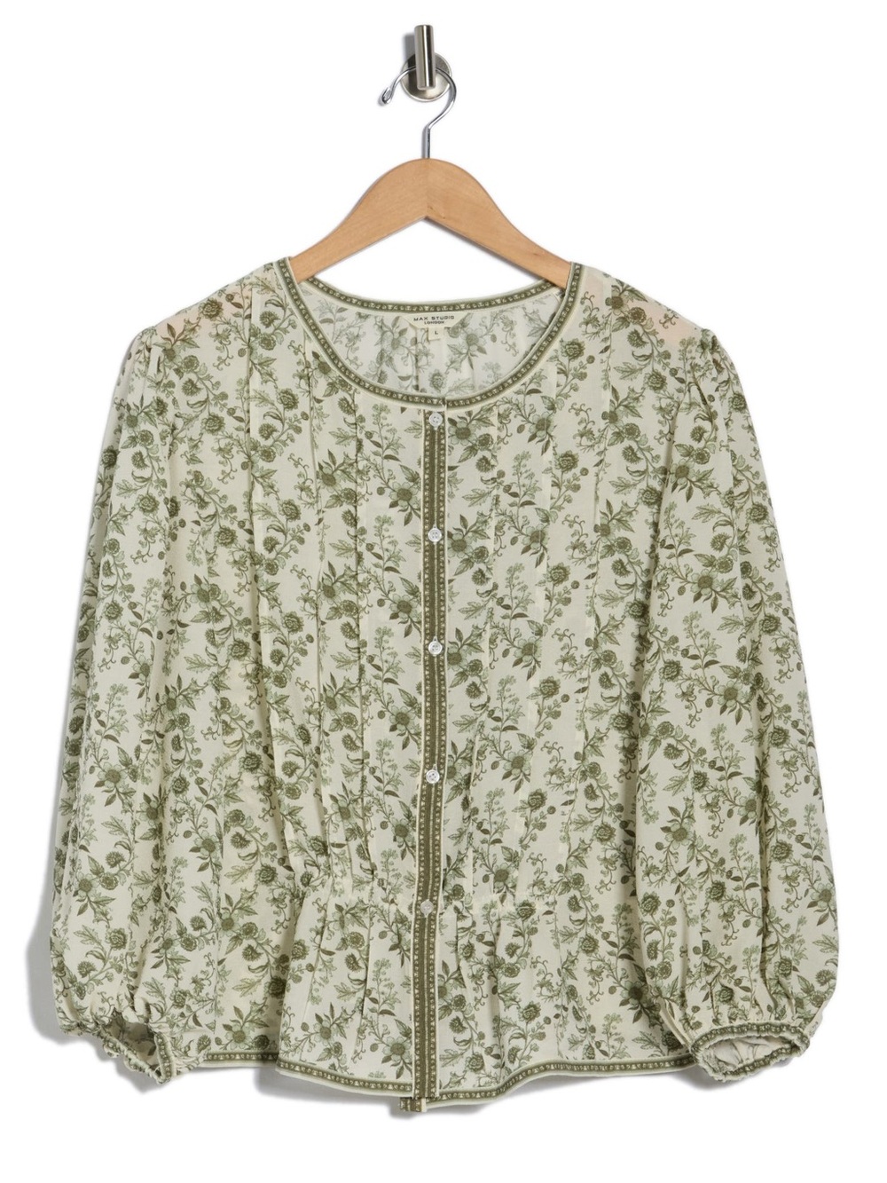 NWOT Max Studio Light Green Floral Button-Down Blouse